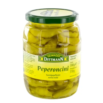 Obrázok produktu pre Delikatesy Dittmann zlatožlté peperoncini ručne zbierané extra jemné 590g