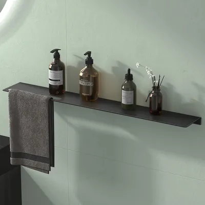 Produktbild von Mai & Mai Duschablage zum Bohren oder Kleben Duschregal Badablage aus Aluminium 80cm Badezimmerablage zur Wandmontage Organizer Matt schwarz Reglo-06