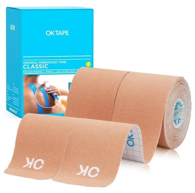 Immagine prodotto di Nastro kinesiologico pretagliato, 2 rotoli, 25 cm x 5 cm, 40 pezzi, color beige