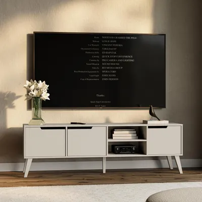 Produktbild von TV-Schrank NOREL 180 cm - Modernes Lowboard in Kaschmir mit 3 Türen und Offenen Ablagen