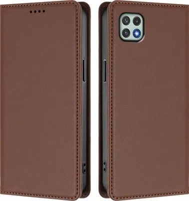 Image de Étui en cuir pour Samsung Galaxy A22 5G, étui à rabat magnétique en cuirPolyuréthaneavec support, marron