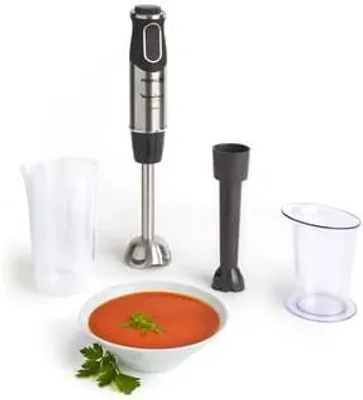 Produktbild von Quickchef Tauchmischer, 1000 W, 10 Geschwindigkeiten, Powelix-Klingen, rutschfester Griff, Anti-Spritzschutz, Zubehör für Pürees und Babynahrung