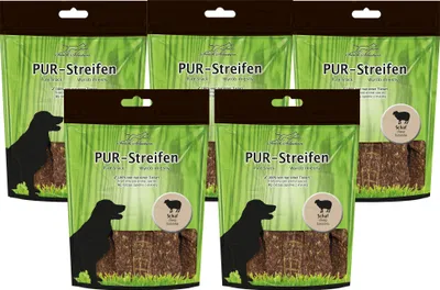 Produktbild von 5 x 100 g - Schecker PUR Streifen Schaf - Kausnack für Hunde von einer Tierart - getreidefrei