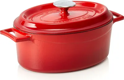 Produktbild von LAVA Kochtopf Bräter mit Deckel aus emailliertem Gusseisen Rot mit 3,9 Liter