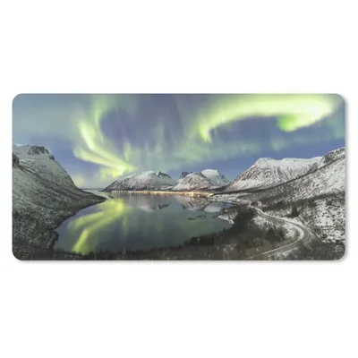 Produktbild von MuchoWow® Schreibtischunterlage Nordlichter - Meer - Berge 80x40 cm - XXL Mauspad - Gaming Mauspad