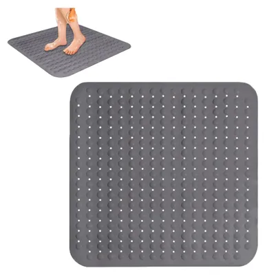 Produktbild von Rutschfeste Duschmatte, 80 x 80 cm mit Ablauflöchern und Saugnäpfen, waschbar, dicke Antirutschmatte für die Dusche (Grau)