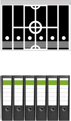 Produktbild von Wallario 6 Stück breite Ordner inkl. Klebeetiketten mit Motive Fußball - Fußballfeld in Schwarz-Weiß -  Set mit Rückenschildern / Ordnerrücken Stickern