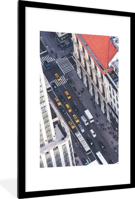 Produktbild von MuchoWow® MuchoWow® Gerahmtes Poster New York - Manhattan - Taxi 60x90 cm - Poster mit zchwarzem Bilderrahmen - Dekoration - Wandposter Wohnzimmer - Hochwertig