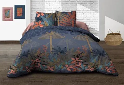 Produktbild von Bettwäsche-Set mit Kissenüberwurfmöbeln - Schlafzimmer Einrichtung - Blumenmuster - 220 x 240 cm - Mehrfarbig