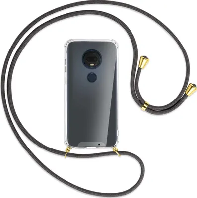 Produktbild von Handykette Backcover-Schutzhülle mit Band (Metall goldfarben) für Motorola Moto G7 / G7 Plus - dunkelgrau