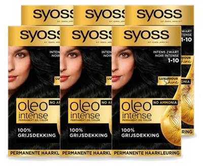 Imagen del producto de 6 unidades de tinte permanente para cabello SYOSS Oleo Intense 1-10, color intenso, pack económico