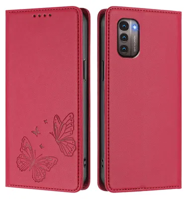 Produktbild von Lederhülle für Nokia G21 /Nokia G11, Schmetterling Prägung Leder Brieftasche Schutzhülle mit Ständer Rot