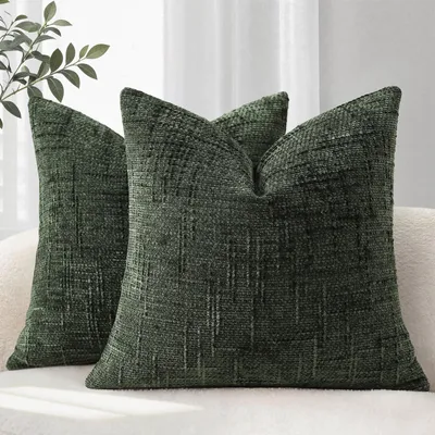 Productafbeelding van Omgoods - Set van 2 Chenille Kussenhoezen 45x45 cm Donkergroen