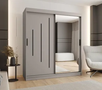 Obrázok produktu pre Zrkadlová šatníková skriňa 180 cm CASANDRA - kašmír / čierna