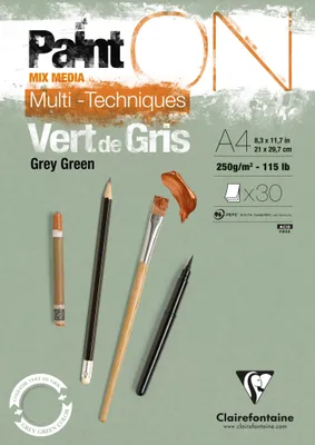 Produktbild von Clairefontaine 4x Block A4, kopfseitig geleimt, 30 Blatt Graugrün 975705C