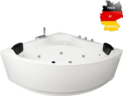 Produktbild von Basera BASIC Indoor Eck-Whirlpool Badewanne Malai 150 x 150 cm mit 13 Massagedüsen, Wasserfall, LED-Ambiente