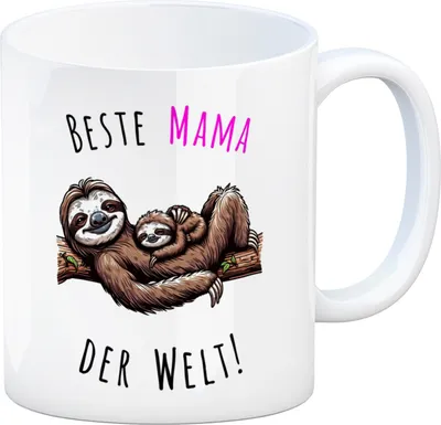 Produktbild von Faultier Mama mit Kind Kaffeebecher mit Spruch Beste Mama der Welt