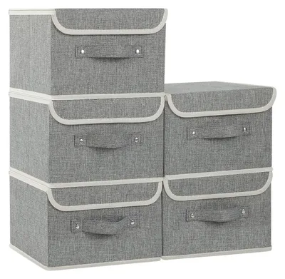 Produktbild von Set aus 5 faltbaren Aufbewahrungsboxen mit Deckel, 26x20x17 cm, Grau