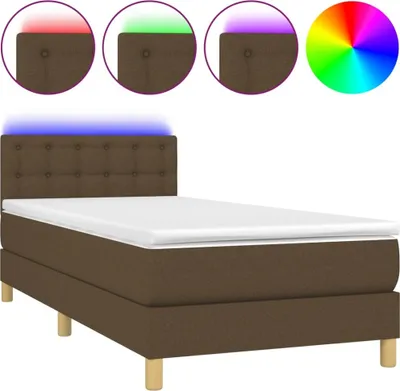Productafbeelding van vidaXL Boxspringbed met matras en LED-verlichting, donkerbruin, 100x200 cm, stof