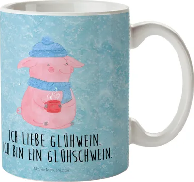 Produktbild von Mr. & Mrs. Panda Mehrwegbecher Schwein Glühwein - Eisblau - Geschenk, Pott, Trinklernbecher, Weihnachtsmarkt, Weihnachten, Punsch, Camping Tasse, Glühschwein, Kindertasse