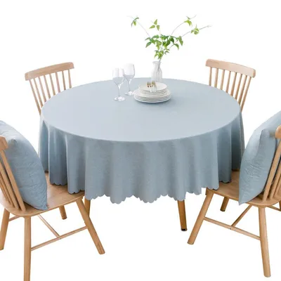 Produktbild von Runde Tischdecke Baumwolle Leinen schmutzabweisend Hellblau Ø 160 cm