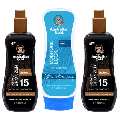 Obrázek produktu pro Australian Gold x2 ks Gel ve spreji s bronzerem SPF15 + Moisture Lock