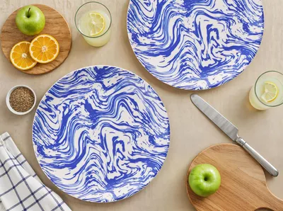 Image de Hermia Concept, ensemble de plats de service de haute qualité (6 pièces) en céramique à 100 %, bleu et blanc
