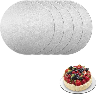 Produktbild von Cake Board 5 Stück, Ø 20 cm Tortenplatte Pappe Rund Cakeboard Wiederverwendbar, 2 mm Dick Tortenunterlage, Cake Board Silber für Transport Kuchen und Torten Unterplatten Cake Drum