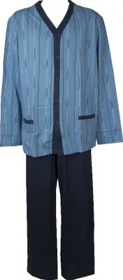 Immagine prodotto di Pigiama uomo cotone jersey estivo manica lunga aperto con bottoni e tasche scollo V RAGNO articolo N66042, 8-OTTAVA, Cotone 100%