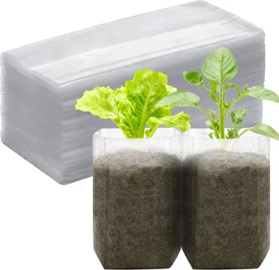 Imagen del producto de Bolsas para plantas fabricadas con tela no tejida transpirable, biodegradables, paquete de 100 unidades, ideales para tomates y verduras