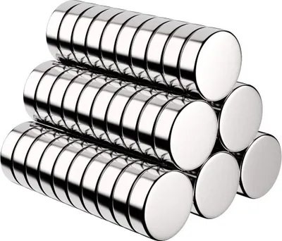 Produktbild von Packung mit 60 Neodym-Magneten, extra starke Zylindermagnete, Farbe: Silber