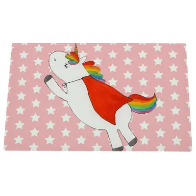 Produktbild von Mr. & Mrs. Panda Glas Schneidbrett Einhorn Super - Rot Pastell - Geschenk, Küchenbrett, Schneidebrett Aus, Superheld, Held, Unicorn, Einhörner, Schneideplatte, Hackbrett