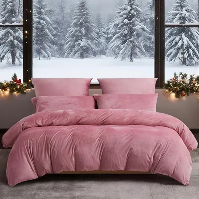 Productafbeelding van Winterbeddengoedset, 220x240 cm, roze, 3-delig, pluche microvezel, met rits