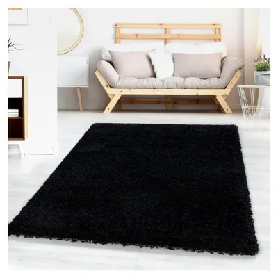 Produktbild von Hochflor Teppich Läufer Flur 60 x 110 cm Schwarz - Weicher Teppich für Wohnzimmer – Rutschfester Badezimmerteppich & Küchenläufer, Bettvorleger für Schlafzimmer