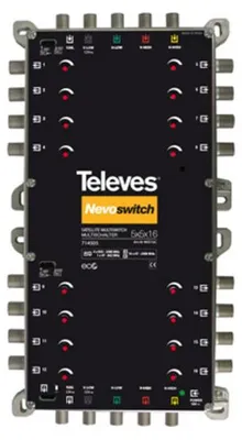 Produktbild von Televes 714505, 5 Eingänge, 16 Ausgänge, 950 - 2400 MHz, 47 - 862 MHz, 3 dB, 4 dB