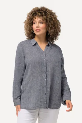 Produktbild von Ulla Popken Damen große Größen Übergrößen Plus Size Bluse, Leinen, offener Krage