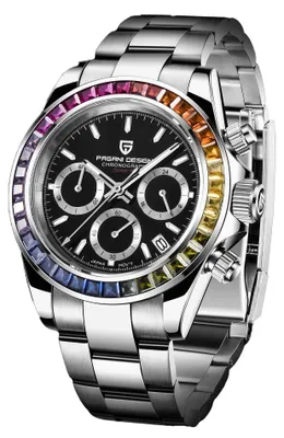 Immagine prodotto di Orologio da uomo Pagani Design Scopic, movimento al quarzo, acciaio inossidabile, cronografo, multifunzione / nero