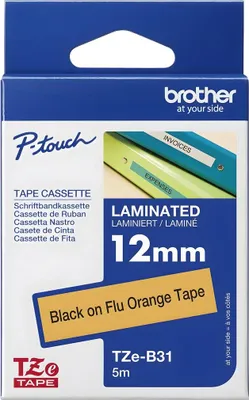 Produktbild von Brother TZE-B31 Etiketten erstellendes Band Schwarz auf leuchtend Orange