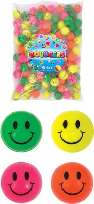 Produktbild von Smile Face Hüpfbälle/Jet-Bälle (3,3 cm), 4 verschiedene Neonfarben, 1 Stück, Flummi