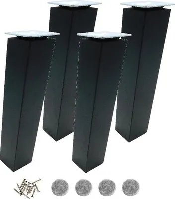 Produktbild von 4x Möbelbein Holz schräg 5x5 cm – 25 cm – Schwarz lackiert – Montageset