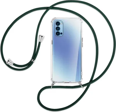 Produktbild von Handykette Backcover-Schutzhülle mit Band (Metall silberfarben) für Oppo Reno5 4G/5G - dunkelgrün