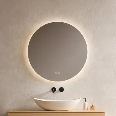 Obrázok produktu pre EMKE LED kúpeľňové zrkadlo, okrúhle, priemer 70 cm, LED zrkadlo do kúpeľne s osvetlením, 3 farby svetla (3000–6500 K), stmievateľné, osvetlené zrkadlo