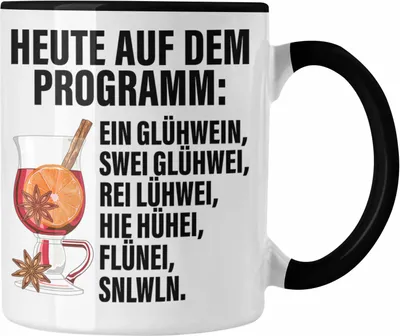 Produktbild von Trendation - Lustige Glühwein Tasse Lustig Spruch Glühweinbecher mit Henkel Doppelwandig Glühweintassen Gläser Weihnachtsmarkt Becher Tassen Geschenk (Schwarz)