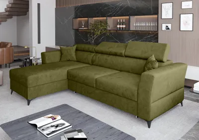 Image de AX LIVING Canapé d'angle fonction sommeil Ribella 265 cm vert olive G