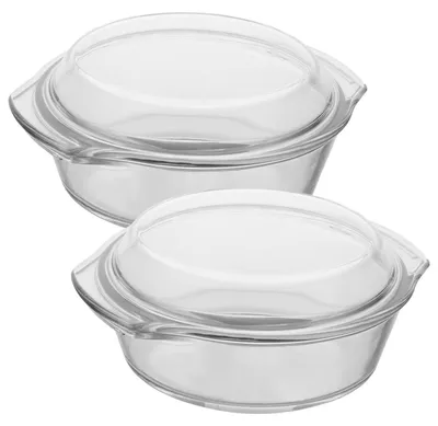 Immagine prodotto di 2 teglie da forno in vetro, rotonde, da 15 cm, capacità 700 ml, con coperchio, adatte al forno, al microonde e lavabili in lavastoviglie