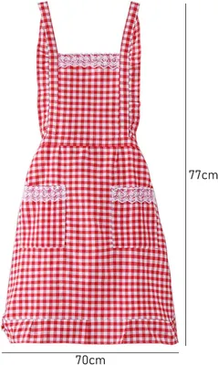 Produktbild von Verstellbare, plissierte weiße Spitzenschürze für Damen, geeignet zum Kochen, Backen und Gärtnern, rote Farbe