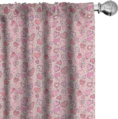 Produktbild von ABAKUHAUS Liebe Vorhänge, Gardinen, Romantisches nettes Gekritzel-Art-Muster Winged gestreifte Herz-Pfeil-Zusammenfassung, 2 Stück 75 x 175 cm, Coral Pink Blassgelb