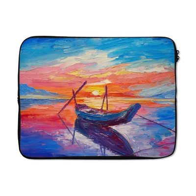 Produktbild von MuchoWow® Laptop Hülle 17 Zoll Laptoptasche Malerei - Boot - Ölfarbe - Wasser - Zipper - Schutzabdeckung