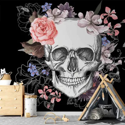 Produktbild von Vlies Fototapete - Skull and Flowers 100x70 cm Menschen n-B-0029-a-a