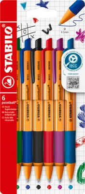 Produktbild von STABILO Druck-Kugelschreiber - pointball - 6er Pack - 6 Farben